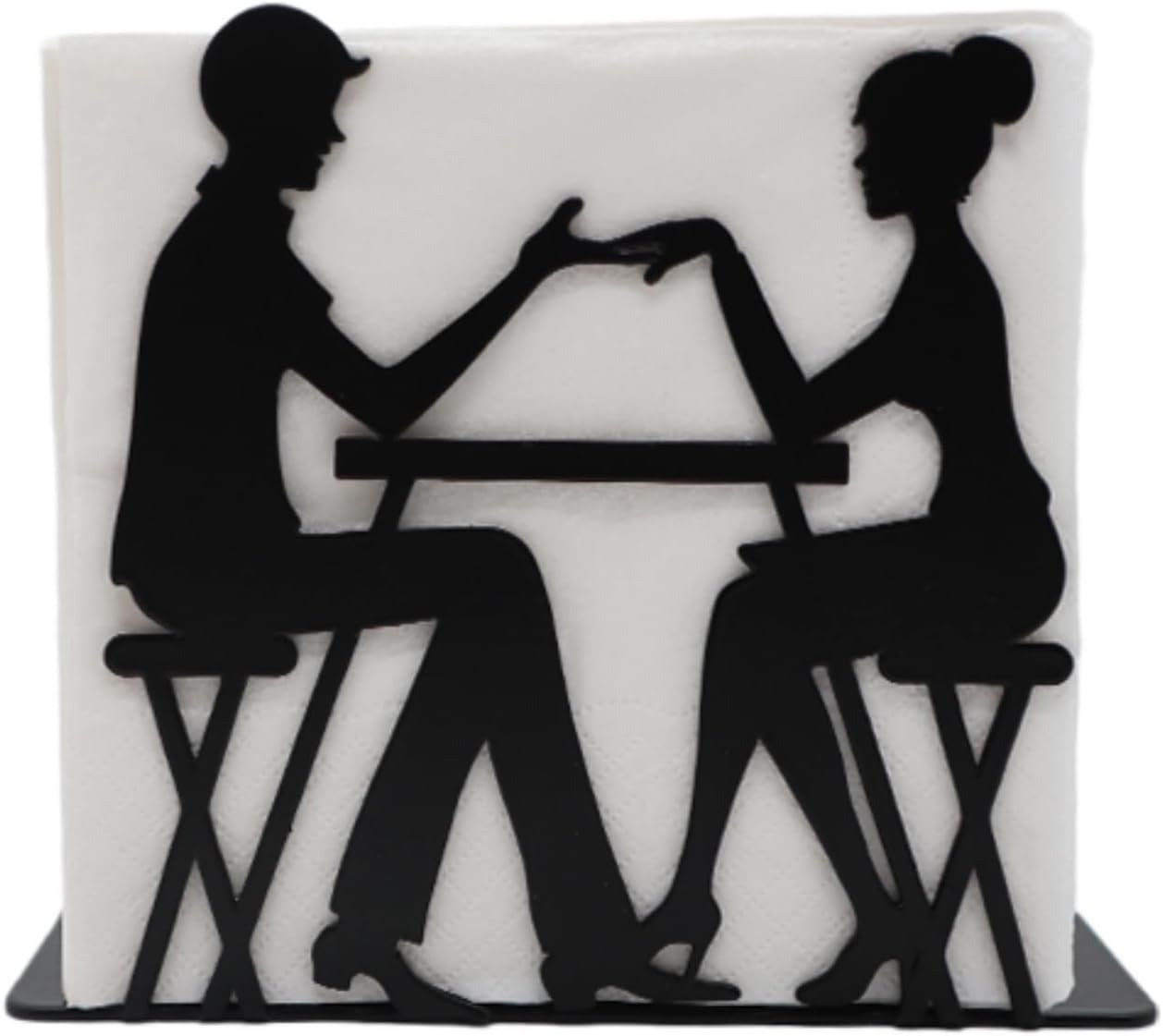 2Pcs Napkin Holders for Table, Black Farmhouse Kitchen Cocktail Dining Paper Napkin Holder, Stainless Steel Napkin Dispenser Holder Ideal Valentine's Day gift Black(Couple Theme)