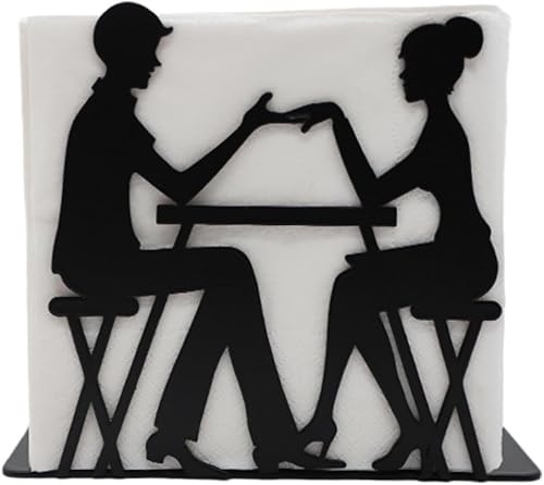 Tifoss 2 servilletas de metal con estilo, regalo para el día de San Valentín, diseño de pareja, soporte independiente para servilletas para cocina y