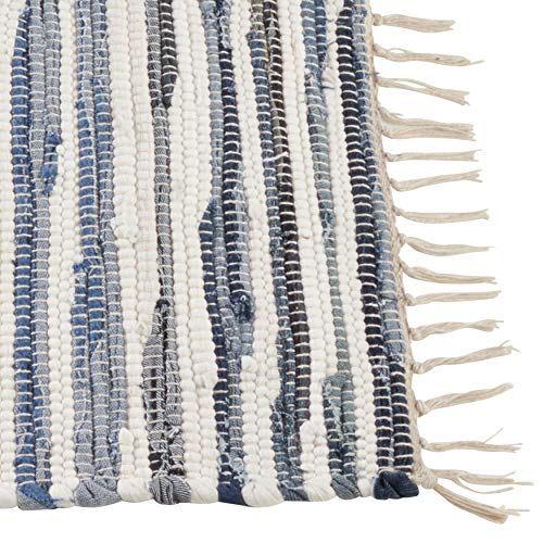 SARO LIFESTYLE 4873.DN1420B Gênes Collection Striped Denim Chindi Placemats (Set of 4), 100% Cotton, 14" x 20" - Image 2