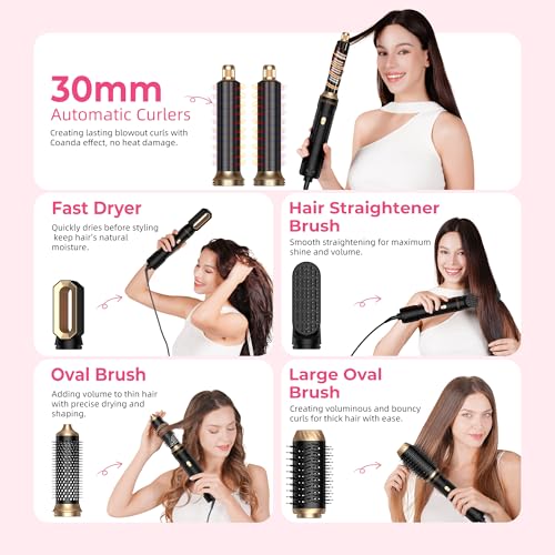 Hairstyler Airstyler 6 In 1 Atopskins Asciugacapelli 6 In 1, Set Di Spazzole Per Asciugacapelli, 1000 W Arricciacapelli Con Aria, 3 Regolazioni Della Temp, Spazzole Per Lo Styling, Regali Set Per Donn