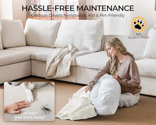 Image of 124.8'' Oversized Modular Sofa Comfy Cloud Couch with Storage, Extra Wide Sectional Sofa for Living Room, Covers Washable, 3-Seater, Chenille, White