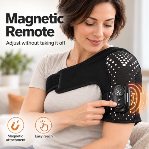Cordless Shoulder Heating Pad with Detachable Remote, Heat & Vibration - image 5