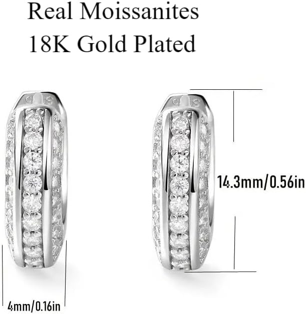 2ct Moissanite Hoop Earrings for Men, Hoops Earrings Brilliant Round Iced Out, D Color VVS1 18K White Gold Plated 925 Sterling Silver Hypoallergenic, Lab Created Diamond Gift For Him Boyfriend White - Image 2