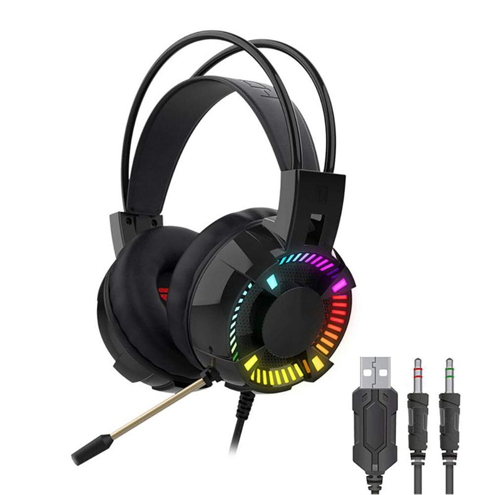 C- Cuffie da gioco Cuffie da gioco con audio surround 7.1 per giochi FPS Stereo da 50 mm con microfono a cancellazione di rumore e cuffie antirumore con auricolare leggero RGB e fascia regolabile