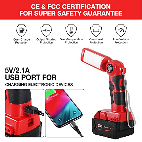 Image of YEX-BUR LED Work Light Torch Compatible with Milwaukee 18v Battery, 12W 1000LM Flashlight with USB-A Charging Port Portable Outdoor Indoor Lights for Workshop,Garage,Camping,Emergencies