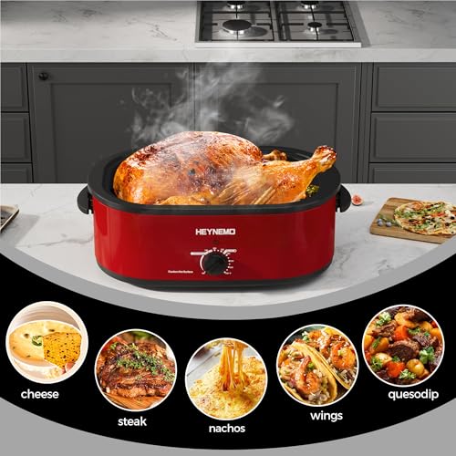 Image of 18 Quart Roaster Oven with Self-Basting Lid, Electric Turkey Roaster Oven with Defrost & Warm Function, Adjustable Temperature, Removable Pan & Rack, Stainless Steel, Red