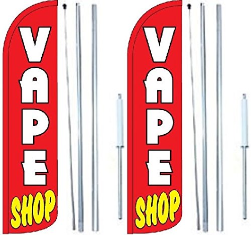OnPoint WaresVape Shop King Flag Sign With Complete Hybrid Pole set - Pack of 2 | 3 ft x 11.5 ft Heavy Duty Vape Shop Flags Advertising Marketing Sign | Weatherproof Polyester Flags for Business Advertising (Complete Hybrid Set)