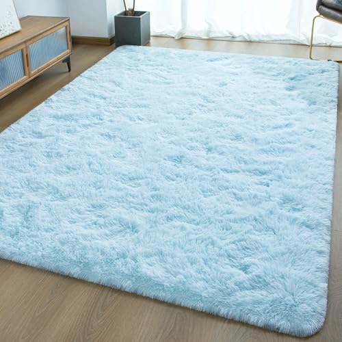 Image of Ultra Soft Fluffy Rugs for Bedroom 5x8 Feet, Shag Area Rugs for Living Room, Large Comfy Furry Rug for Boys Kids Baby Room Decor, Non Slip Nursery Rug Modern Indoor Fuzzy Floor Carpet, Light Blue