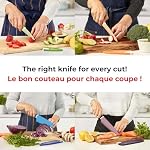 Starfrit 4-Piece Set de couteaux, Lames en acier inoxydable à haute teneur en carbone avec revêtement non-brillant, gaines de protection autoparpillées, poignées rivetées ergonomiques, Utilitaire Chef Santoku & Couteaux Paring, multicolores