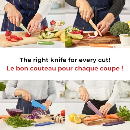 Starfrit 4-Piece Knife Set, High Carbon Stainless Steel Blades with Non-Stick Coating, Self-Sharpening Protective Sheaths, Ergonomic Riveted Handles, Chef Santoku Utility & Paring Knives, Multicolored by Starfrit - Image 3