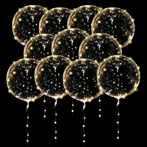 ComboJoy 20 Pack Led Balloons Light Up with Warm White Lights 25 Transparent Balloons and 20 Pcs Led Lights Perfect Supply for Wedding Birthday Party Glow Stick Party