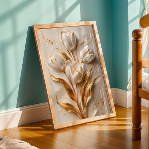 Image of NoWorries Floral Botanical Wall Painting with Frame | Premium Textured Flower & Leaf Artwork, Pastel Nature Wall Decor Framed for Living Room Bedroom Office and Home Decoration (Art-9,13x19inch)