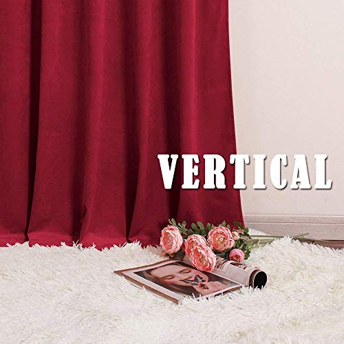 Image of RYB HOME Extra Long Velvet Curtains 102 inches for Sliding Patio Glass Door | Energy Saving, Thermal Privacy, UV Heat Blocking, for Living Room Bedroom Dining Room, Ruby Red, W52 x L102, 2 Panels