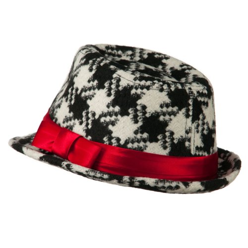 Jeanne Simmons Girls Acrylic Blend Houndstooth Fedora - Black White W18S23C2