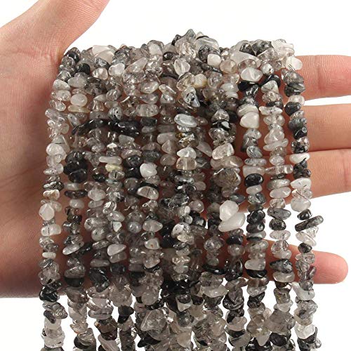 Image of 5-8mm Black Rutilated Quartz Natural Chip Stone Beads for Jewelry Making