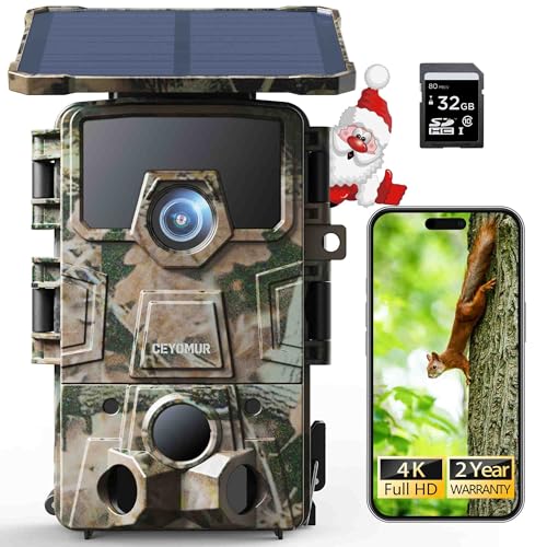 CEYOMUR Solar Wildkamera 4K 30fps, 60MP Wi-Fi 6 Wildkamera mit...