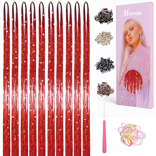 Hersun Red Hair Tinsel 10 Packs 3000 Strands 48in with Tools