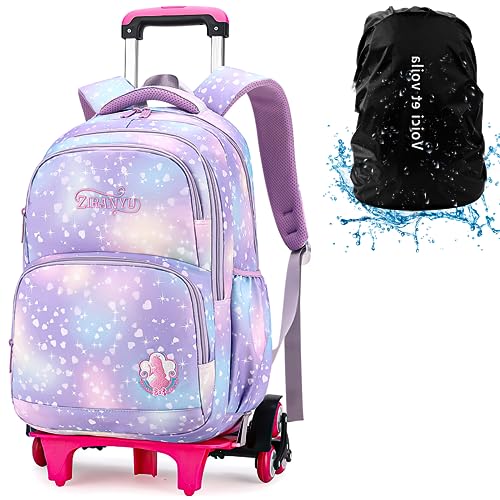 Voici et Voila Mochilas Escolares con Ruedas Carro para Mochilas Escolares Niña Niños Grande Bolsas Escolares 6 Ruedas Trolley Bag Mochila Infantil Lilas 32x18x45CM