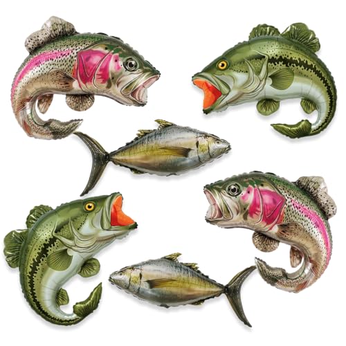 6Pcs Sea Bass Rainbow Trout & Tuna Fishing Balloons Ofishally One Birthday Fishing Party Decoration Gone Fisherman Theme Birthday Decor Fish Themed Party Lets Go Fishing Party Fishman Baby Shower