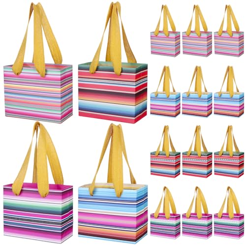 Furbeko 24 Pcs Mexican Fiesta Gifts Bags Cinco De Mayo Paper Party Favor Bags Mexico Paper Bags with Handle for Birthday Wedding Baby Shower Mexican Theme Party Favor Supplies