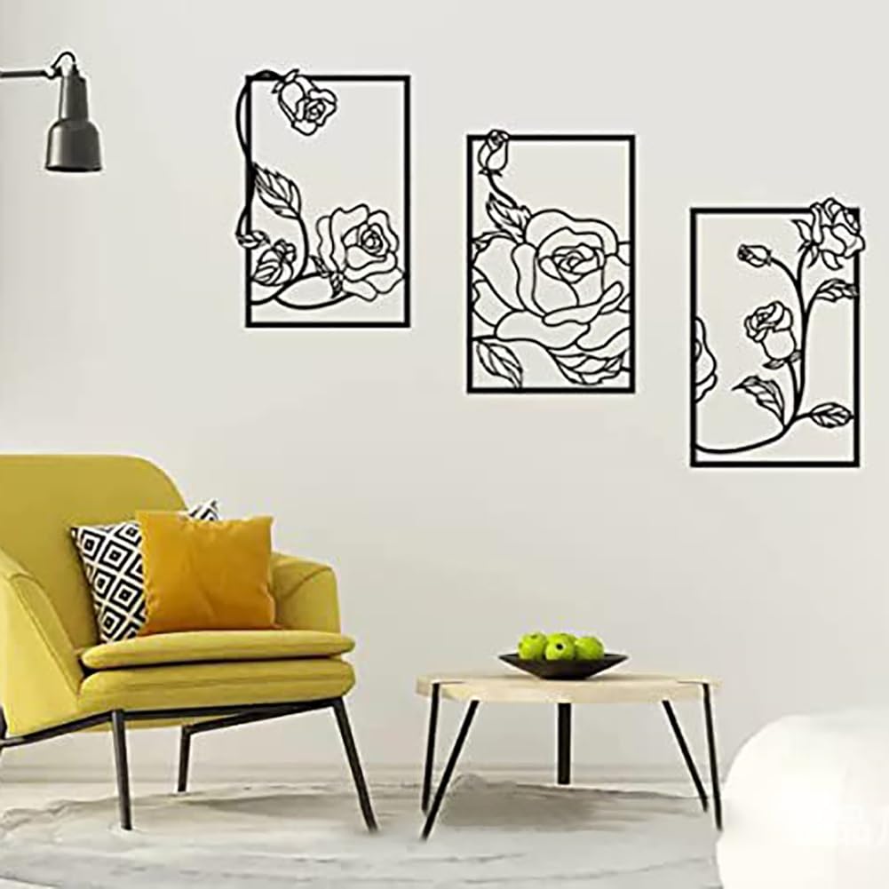 Décoration Murale Minimaliste – 2 Pièces Métal Noir Forme Fleur – Set D