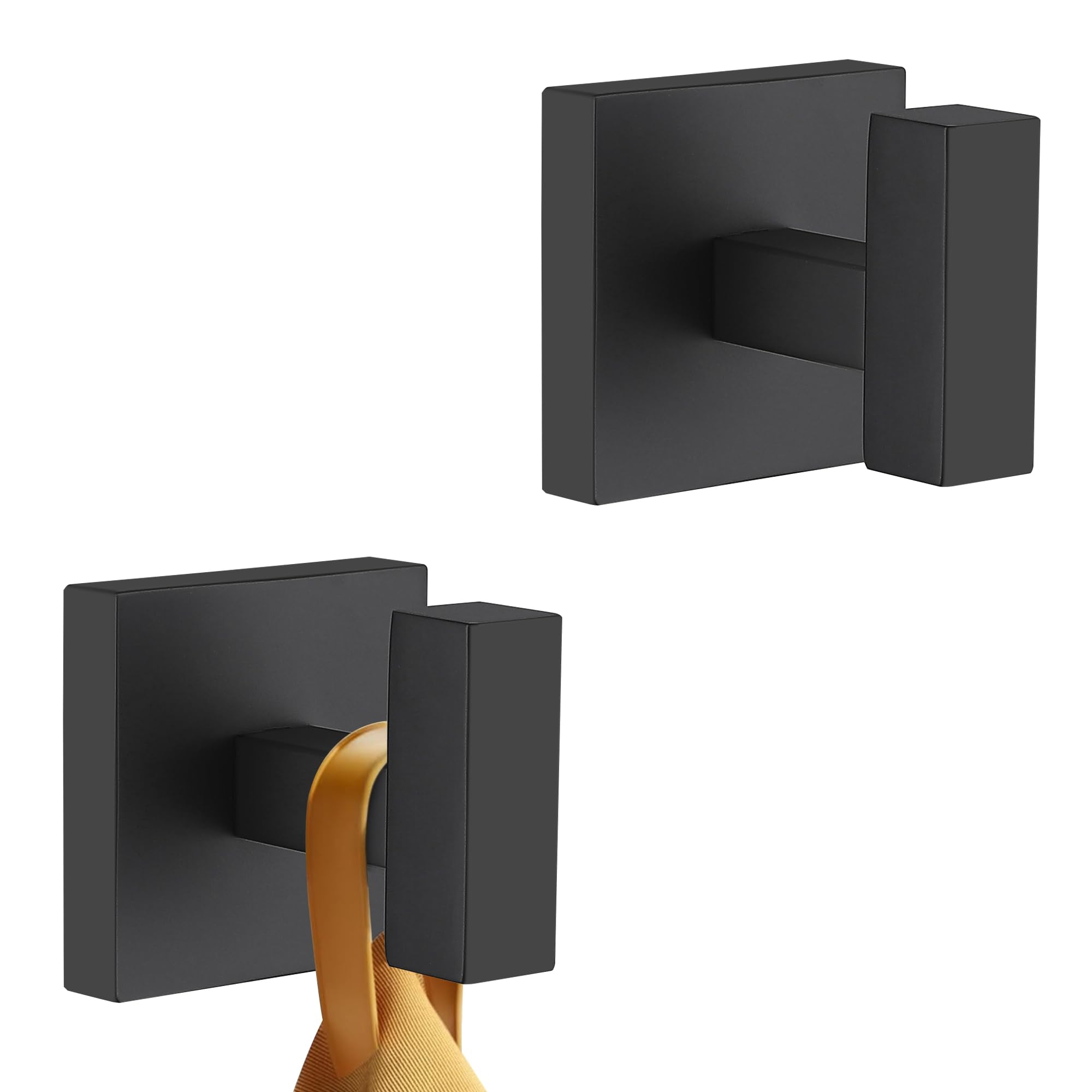 YACVCL 2PCS Bathroom Towel Hook Matte Black Metal Coat Hooks