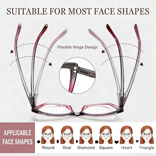 Image of Henotin Reading Glasses for Women, 2 pack Fashion Oversized Blue Light Readers for Women, Spring Hinge Cat Eye Glasses