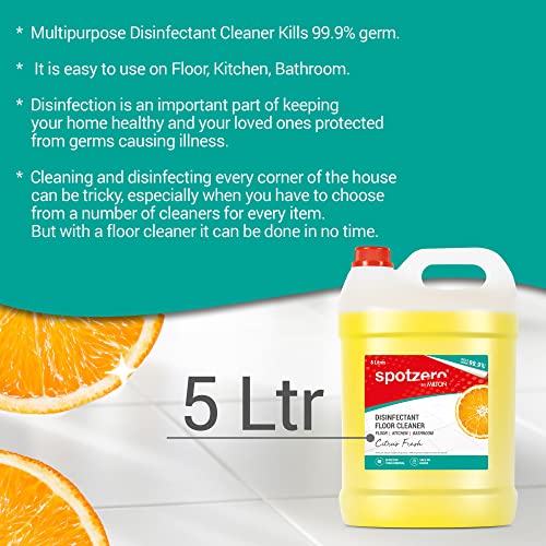Image of Spotzero by Milton Disinfectant Floor Cleaner, 5 Litres, Citrus | Surface Cleaner | Stain Removal