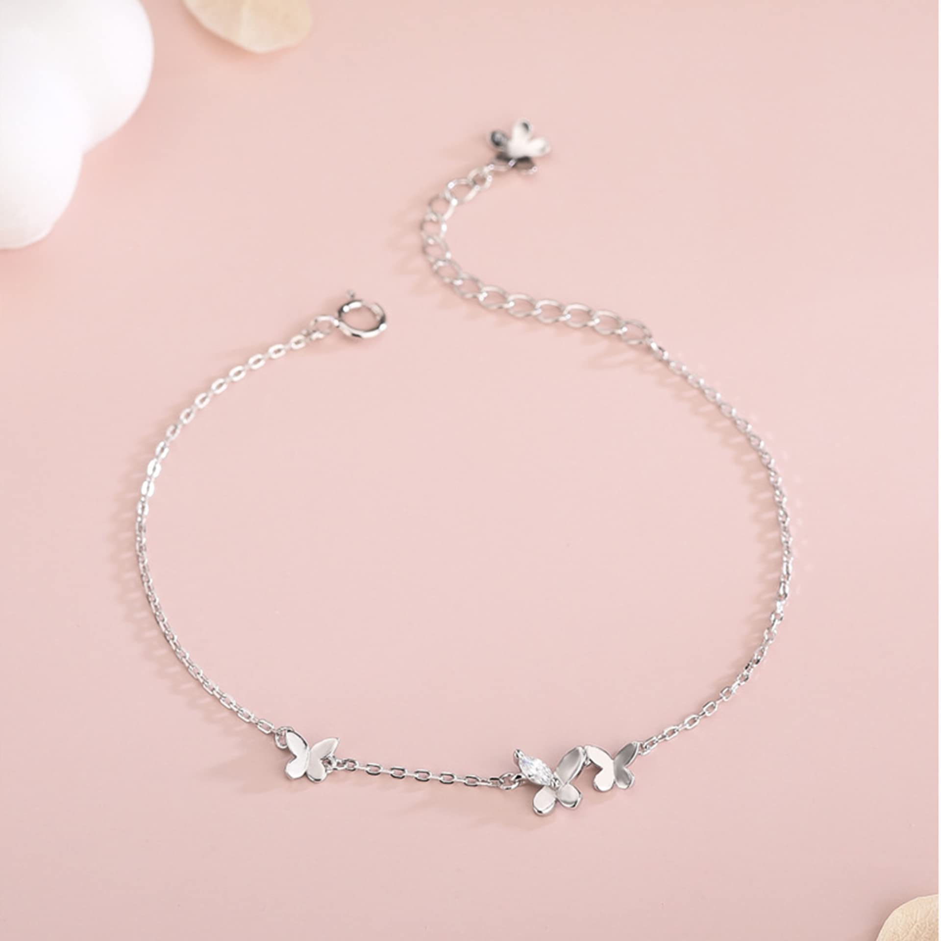 Armband für Frauen 925 mit Schmetterling, Zirkon, Geschenke für ihre Frauen Girls Beste Freundin Geburtstagskette 19+4,2 cm