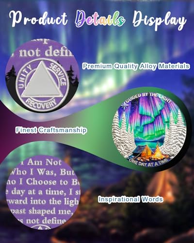 Image of CHURYUML One Day at a Time Sobriety Coin - Guided by the Light Sober Chip, AA Coins Recovery Medallions Alcoholics Anonymous Token Inspirational Sobriety Gifts for Women & Men Celebrating Milestones