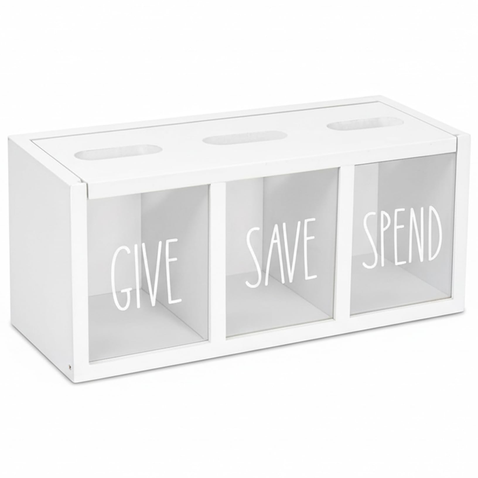 Monetais White Save Spend Give Bank For Kids - Wall-Mounted Kids Savings Bank With Clear Acrylic Panel & Magnetic Closure, Save Spend Give For