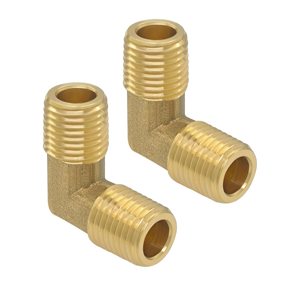 Hooshing 1/4 Inch NPT Elbow 90 Degree Street Elbow 1/4" NPT Male to 1/4" NPT Male Thread Brass Pipe Fitting, 2 Pack