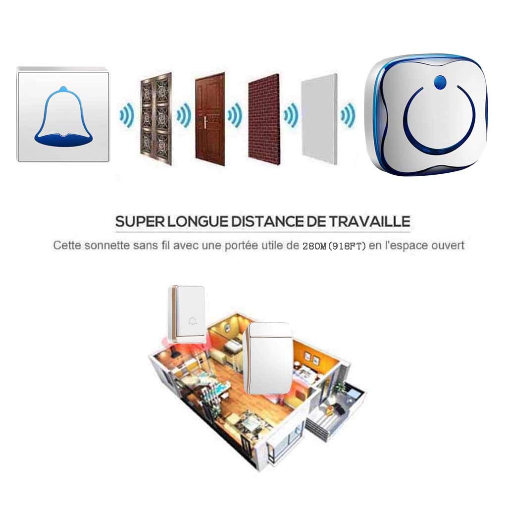 Timbre Inalámbrico Resistente Al Agua, Ideal para Oficina Y Hogar, Alcance De 280 M, 36 Acordes Musicales, 4 Niveles De Volumen, 2 Transmisores Y 3 Receptores.
