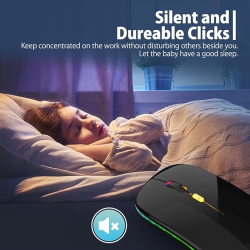 Image of LED Wireless Mouse, Slim Silent Mouse 2.4G Portable Mobile Optical Office Mouse with USB & Type-c Receiver, 3 Adjustable DPI Levels for Notebook, PC, Laptop, Computer (Bright Black)
