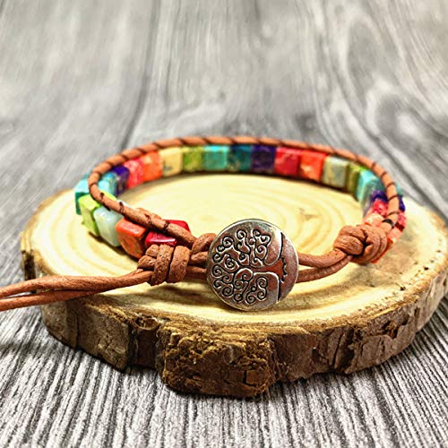 Image of 7 Chakra Bracelet Bohemian Handmade Leather Wrap Healing Protection Natural Stone Yoga Beaded Bracelets Boho Friendship Jewelry