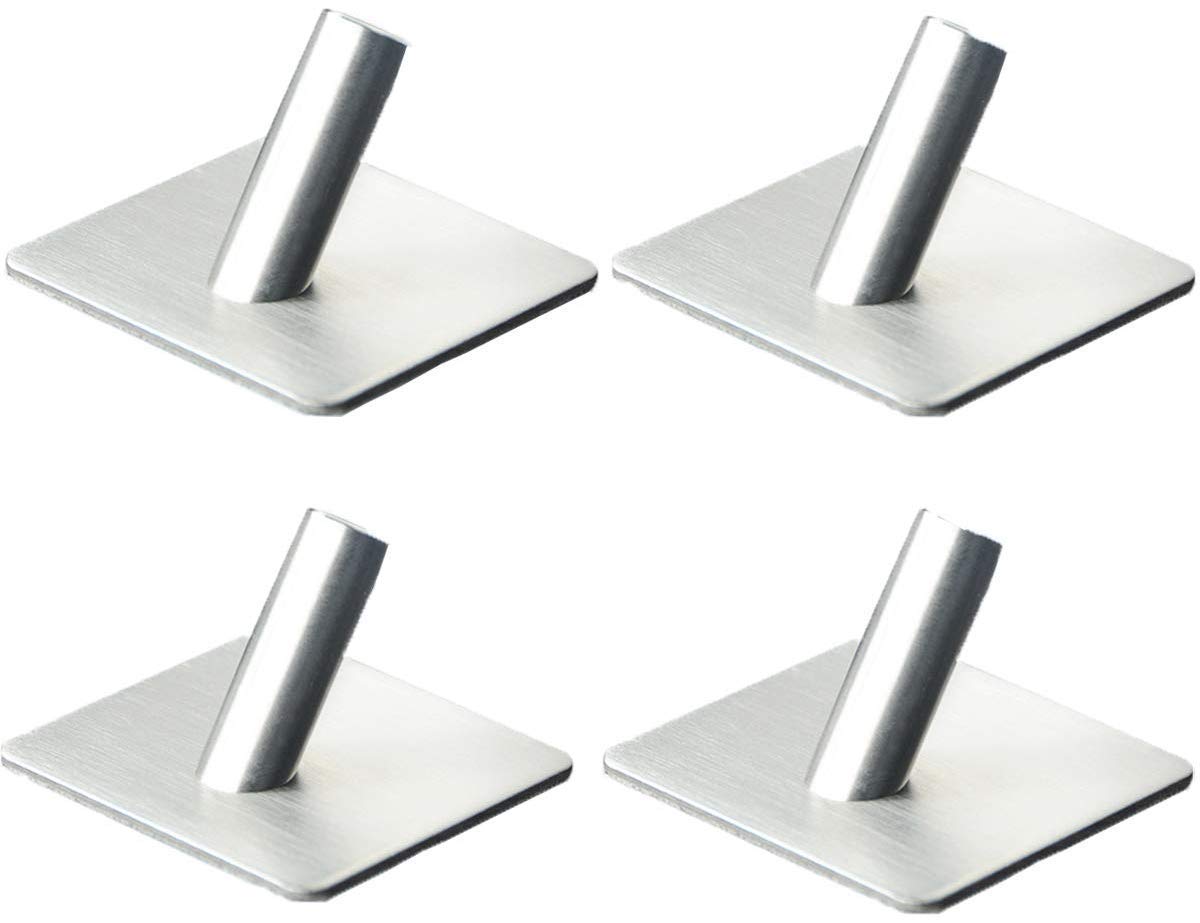 iBIGXI Self Adhesive Bathroom Towel Hooks,4-Hooks Wall Hook Stainless Steel Hooks Self Adhesive Wall Key Coat Towel Hooks Hanger for Kitchen Bathroom Use (4-Hooks Wall Hook)