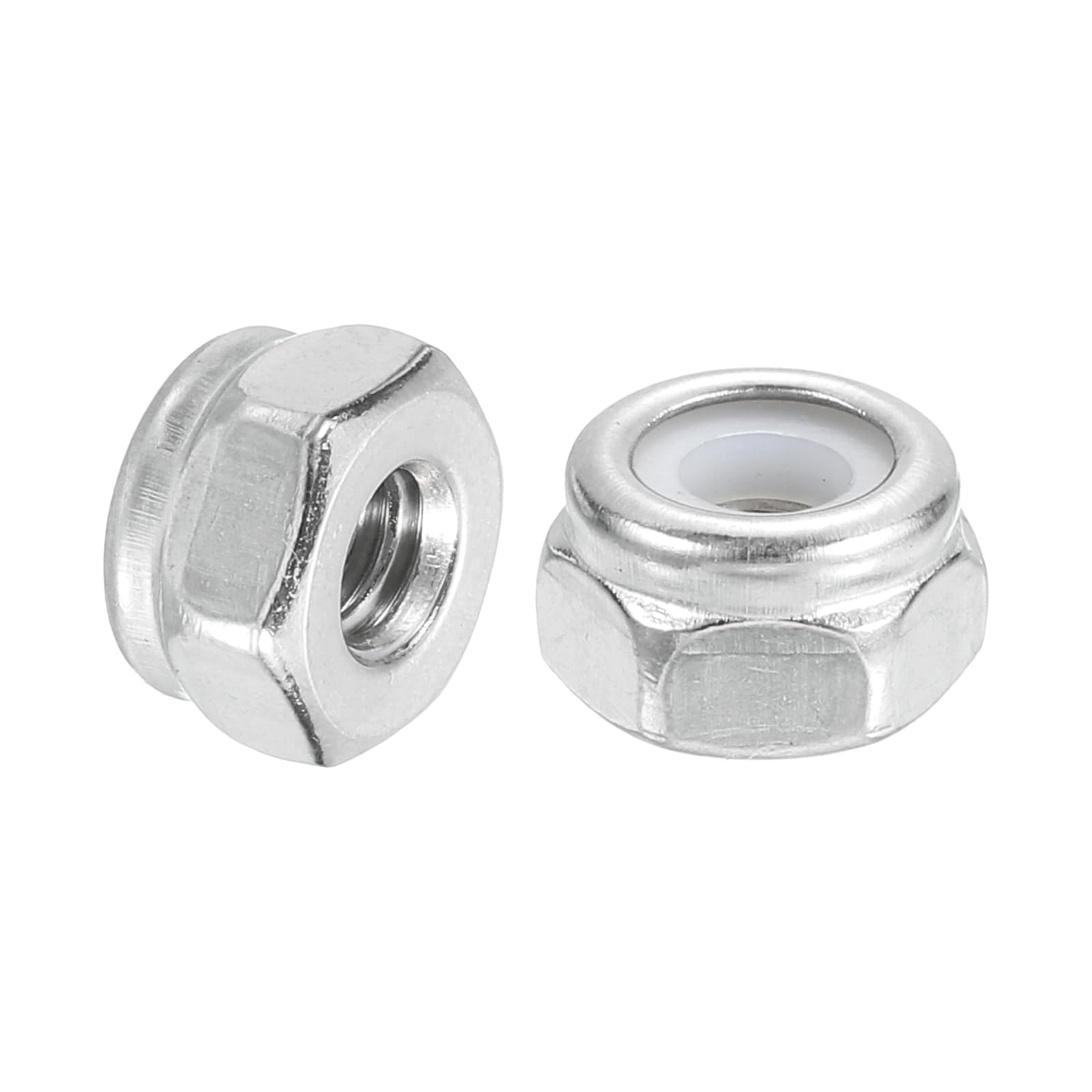 sourcing map 50Pcs #10-24 Nylon Insert Hex Lock Nut, 304 Stainless Steel Self-Locking Nylon Insert Stop Nut for Industrial Construction Fasteners, Silver&White