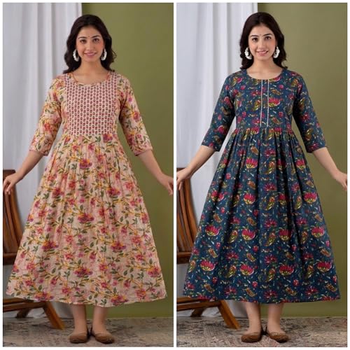 Image of Combo of 2 Feeding Kurti for Women | Printed Cotton Kurti | Kurti for Women| Kurti | Printed Kurti | Feeding Kurti | Maternity Kurti for Women