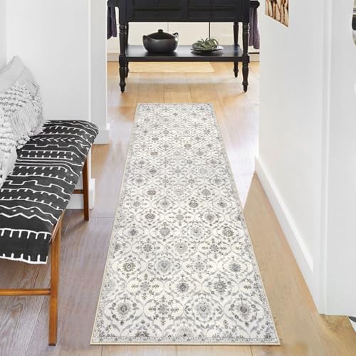 KILOCOCO 2x6 Runner Rug, Moroccan Super Soft Washable Hallway Entryway Runner Rug, Accent Print Faux Wool Kitchen Runner Rug 6 Feet Non-Slip Boho Rug Runner for Laundry Room Bedroom, Beige Yellow