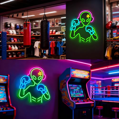 Image of Alien Neon Signs Lights for Wall Decor, Boxing Neon LED Sign for Room and Man Cave Decor, Dimmable Powered LED Signs for Bedroom, Man Cave Party, Birthday Christmas Gift (Boxing Multicolor)