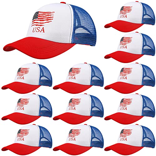 Image of Jeyiour 12 Pack 4th of July Hat Bulk, Patriotic 250th Anniversary Trucker Hats USA Adjustable Baseball Caps for Men Women