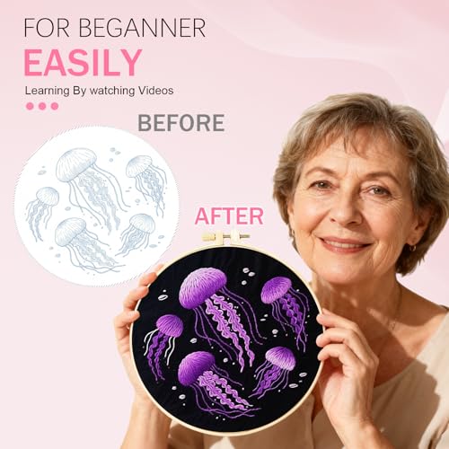 Image of Huacan Embroidery Kit for Beginners,Flower Embroidery Kits for Adult, Needlepoint Kits for Adults with Stamped Patterns