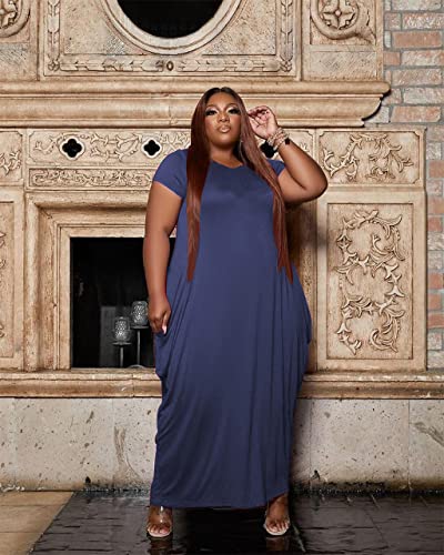 Image of YeGine Oversize Tshirt Dress Plus Size Short Sleeve Maxi Dress with Pockets