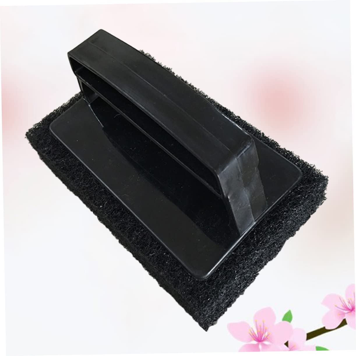 TOVINANNA Strong Sponge Brush with Handle for Kitchen and Bathroom Cleaning Extra Thick Pool Scrubber Durable Decontamination Tool for Shower and Bathtub Black