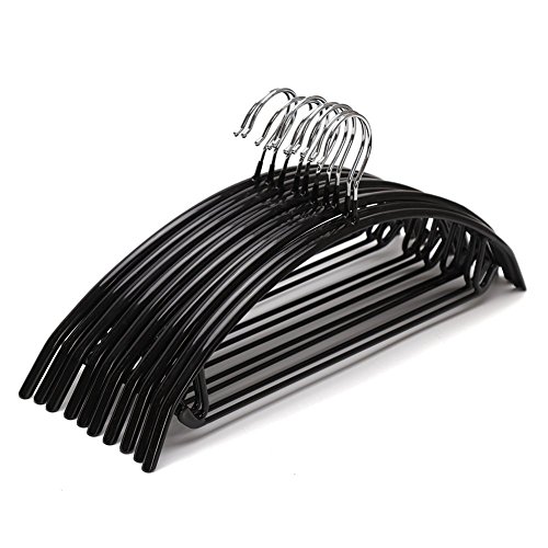 J.S. Hanger Perchas de Acero Inoxidable, Muy Resistentes y funcionales, para abrios, jaquetas, Camisas, Pantalones, Color Negro (10 Unidades)