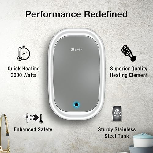 Image of AO Smith ForceNXT-5L White | 5 Litre 3KW Instant Water Heater (Geyser) with shock proof Outer Body | 5 Levels safety shield | Made for Kitchen and Bathroom Applications