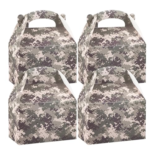 Restaurantware RWA1220BRG-25 Bio Tek 8.5 X 4.8 X 5.5 Inch Gable Boxes For Party Favors, 25 Attractive Gift Boxes - Camouflage Print, With Built-In Handle, Paper Barn Boxes cover
