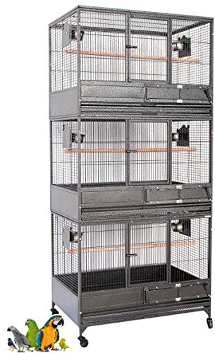 Extra Large Heavy Duty Three Stackers Breeding Breeder Parrot Amazon African Grey Aviary Bird Flight Cage Side Doors with Rolling Wheels 36