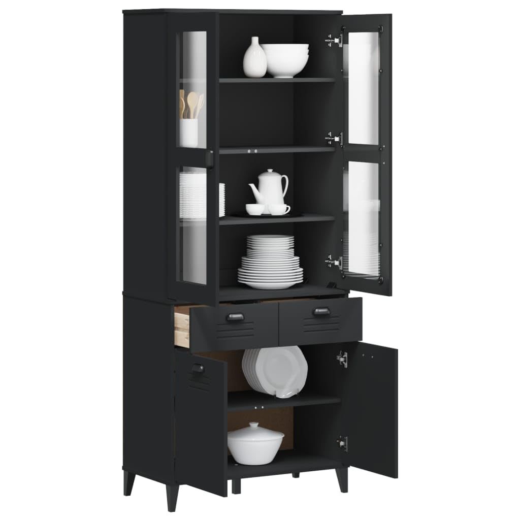 vidaXL Credenza VIKEN Nera 80x40x190 cm in Legno Massello di Pino