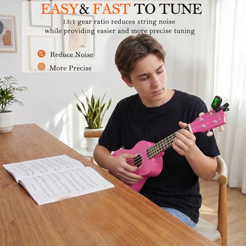 Image of Everjoys Soprano Ukulele Beginner Kit 21 Inch w /Free Online Lesson Gig Bag Tuner Picks Strap, Fast to Learn (Shinny Purple)